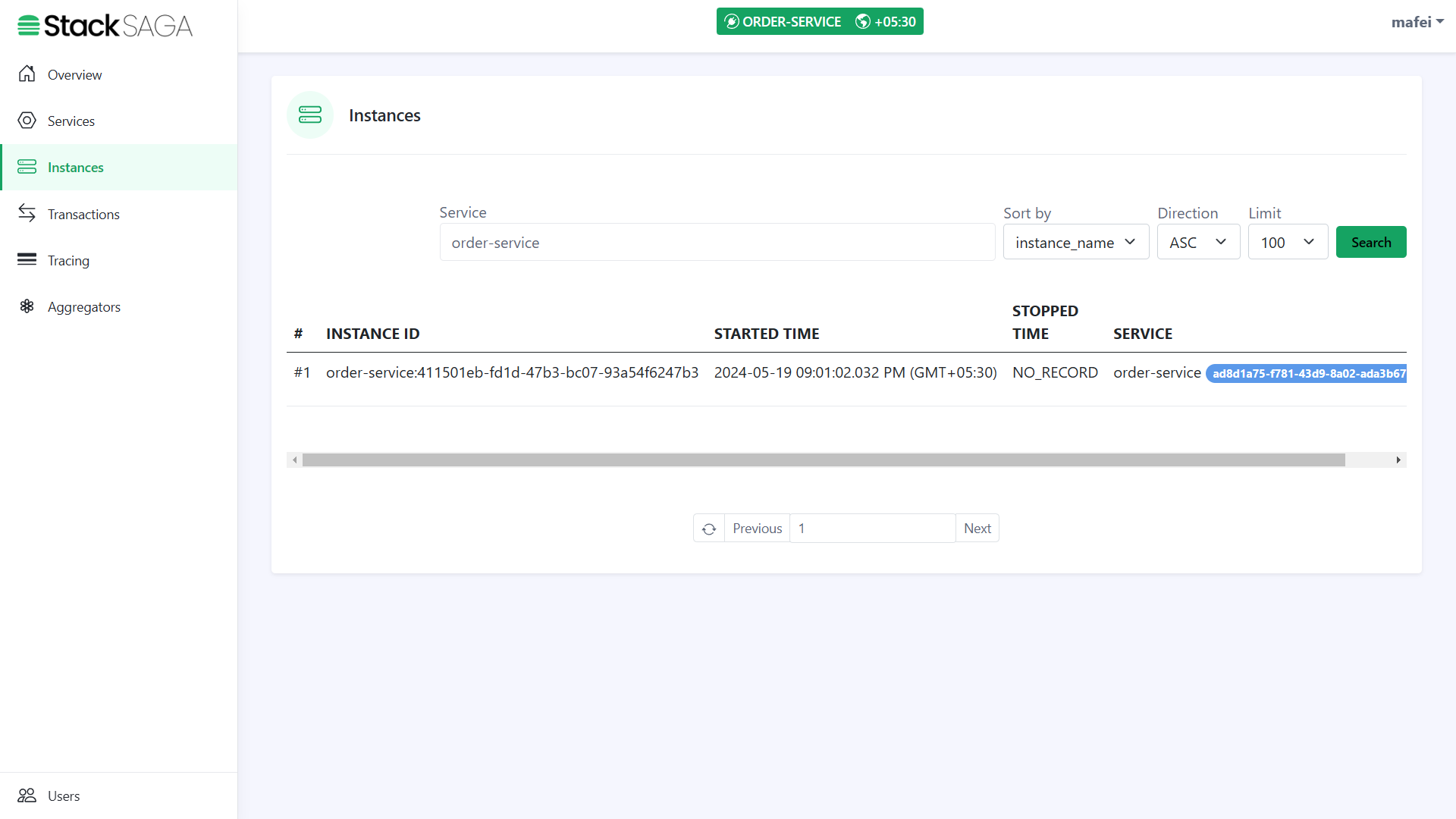 stacksaga demo admin dashboard service instances view