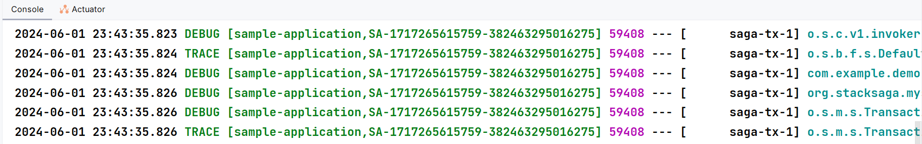 stacksaga transaction id log with pattern