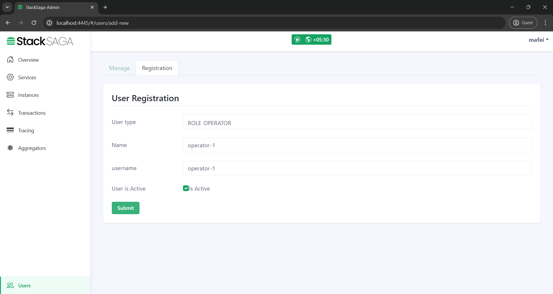 create operator user1